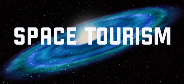 Space Tourism tema med galax bakgrund — Stockfoto
