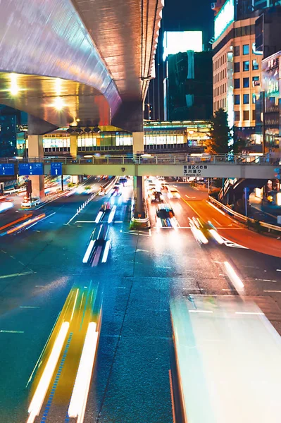 View of motion blurred traffic in Shibuya, Tokyo, Japan — Stock Photo, Image