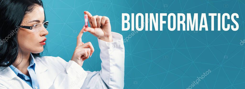 Bioinformatics theme with a doctor holding a laboratory vial