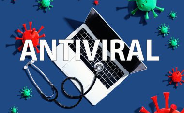 Stetoskop ve dizüstü bilgisayarlı antiviral tema