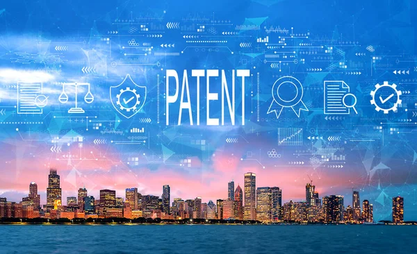 Patent concept with downtown Chicago — 图库照片