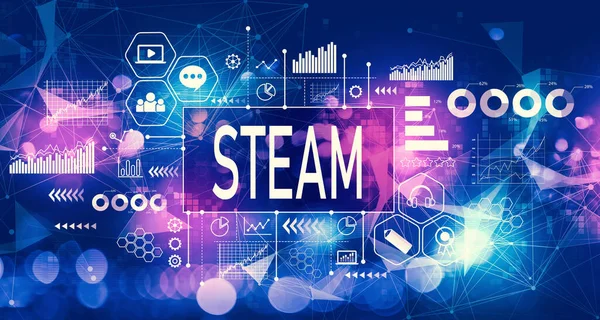 STEAM-Konzept mit Technologie Licht Hintergrund — Stockfoto