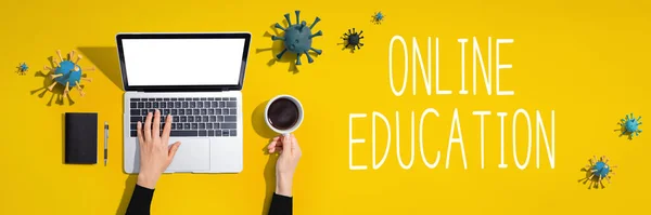 Online education with laptop with viruses — Stock Photo, Image
