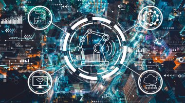 Akşamları Tokyo 'nun hava manzaralı akıllı endüstri konsepti