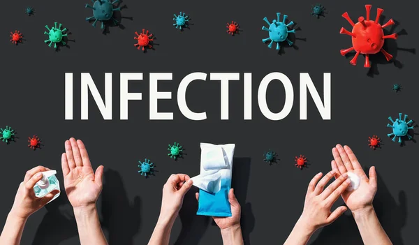 Tema da infecção com objetos virais e de higiene — Fotografia de Stock