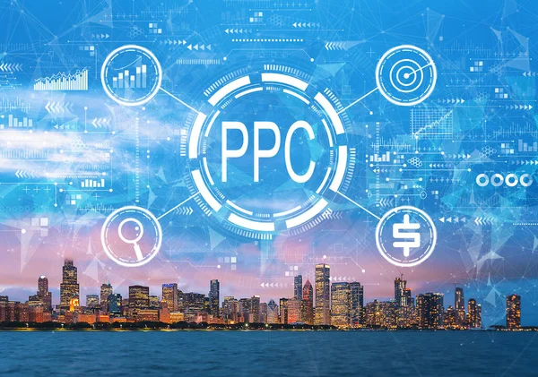 PPC - Betaal per klik concept met het centrum van Chicago — Stockfoto