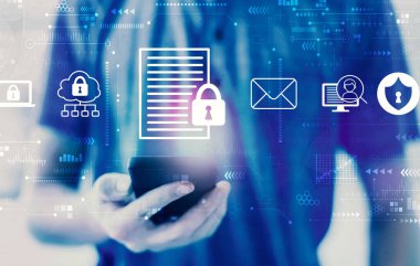 Data protection concept with man using a smartphone