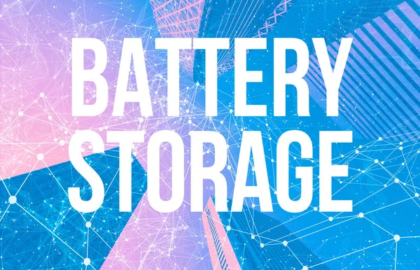 Battery Storage theme with abstract patterns and skyscrapers