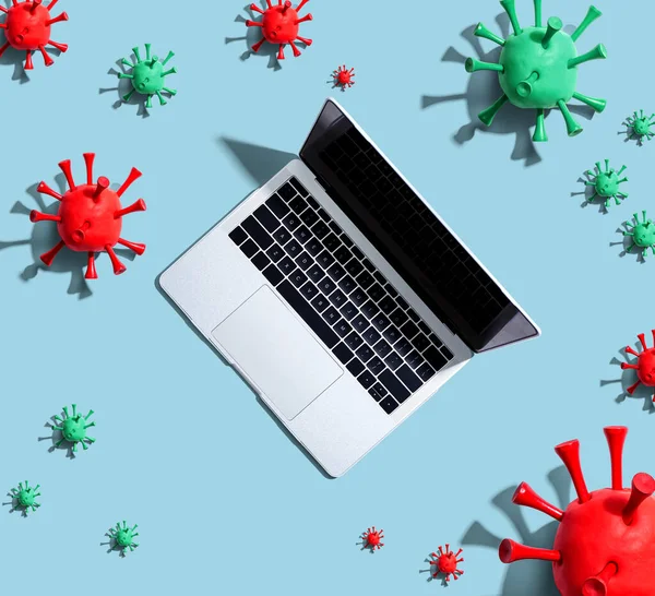 Laptop computer with epidemic influenza concept