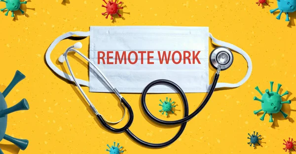 Remote Work theme with mask and stethoscope — Stock Photo, Image