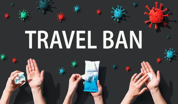 Tema Travel Ban con objetos virales e higiénicos —  Fotos de Stock