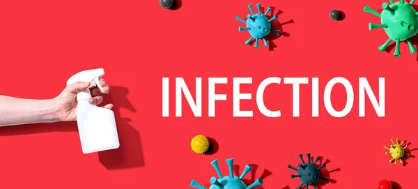 Infekční téma s dezinfekčním sprejem — Stock fotografie