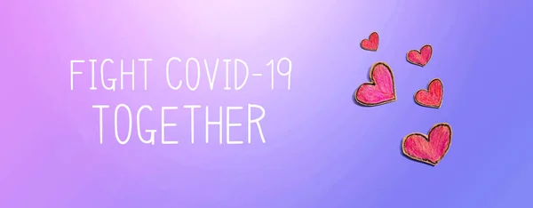 Fight Covid-19 Together message with red heart drawings