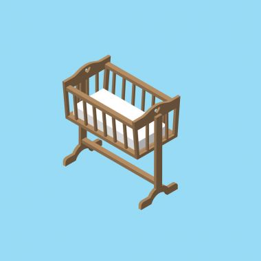 İzometrik Bebek beşiği. Yeni doğan yatak vektör çizim.