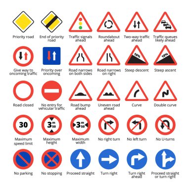 European traffic signs. Vector road icons collection. clipart