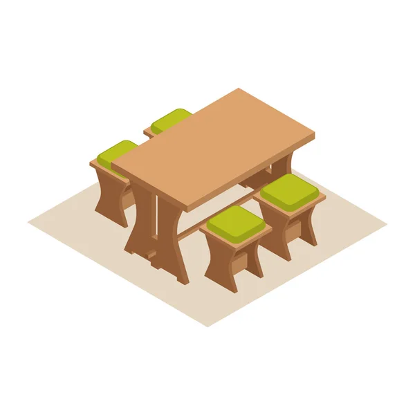 等尺性のダイニング テーブルな椅子のベクトル図 — ストックベクタ
