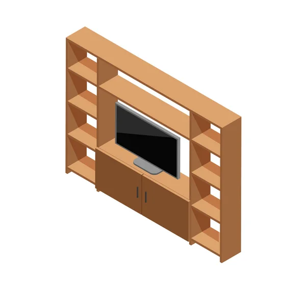 Isometric TV shelf vector illustration — Stock Vector