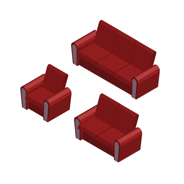 Sofá isométrico y sillón. Muebles vector iconos — Vector de stock