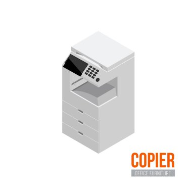 İzometrik copier. Vektör Ofis mobilya ve ekipmanları
