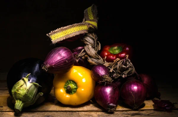 fresh organic vegetables on black background