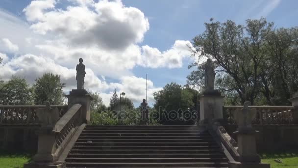 Statyer på park — Stockvideo