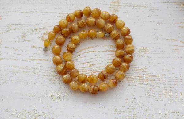 amber beads necklace top view