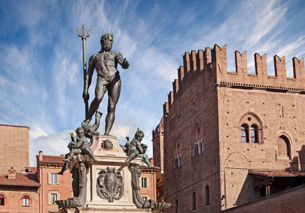 Bologna, Emilia Romagna, Italy: the Renaissence Fountain of Neptune with the bronze statue of the god of water and sea of Roman mythology