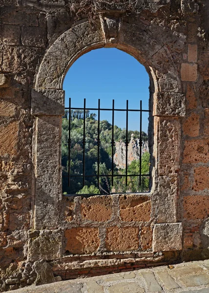Sorano Grosseto Toscane Italie Ancienne Fenêtre Dans Allée Forteresse Masso — Photo