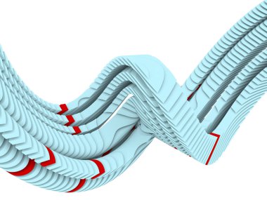 Bilgi, inşaat ve hareket konularında 3D parlak renkli parçalı dalga oluşturma.
