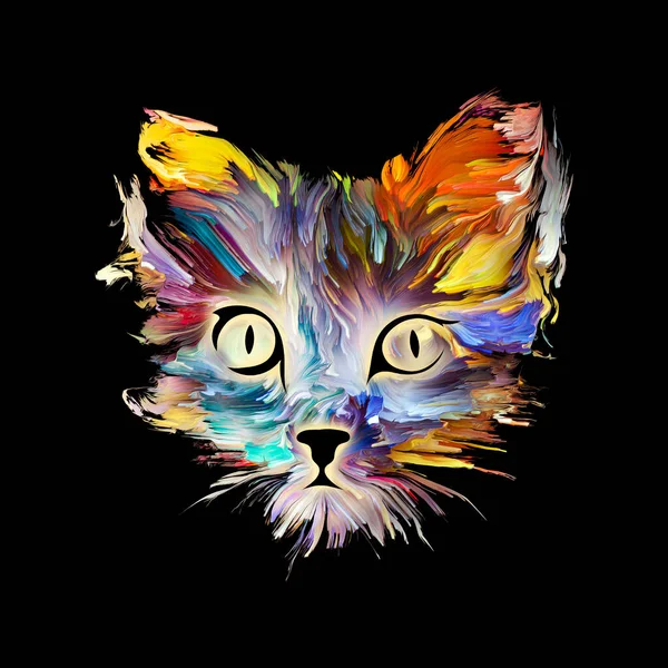 可爱的猫与数字油画贺卡 礼物儿童艺术的绘画 宠物画系列 — 图库照片