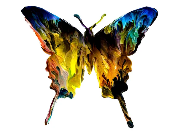 芸術をテーマに有機的な質感と豊かな色を持つ自発的な蝶の絵画 — ストック写真