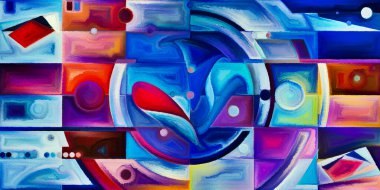 Arka plan renkli şekil parçaları modern sanatın konuda oluşur