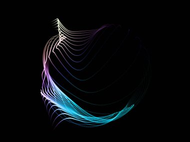 Dönen parçacıkların renkli dizeleri teknoloji kullanmak için siyah arka plan üzerine izole küresel değişim alanı içinde projeleri ile ilgili.