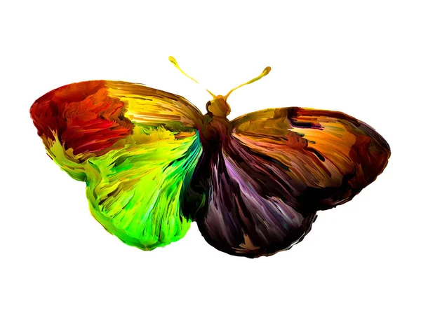 芸術をテーマに有機的な質感と豊かな色で白い上に自発的な蝶の絵 — ストック写真