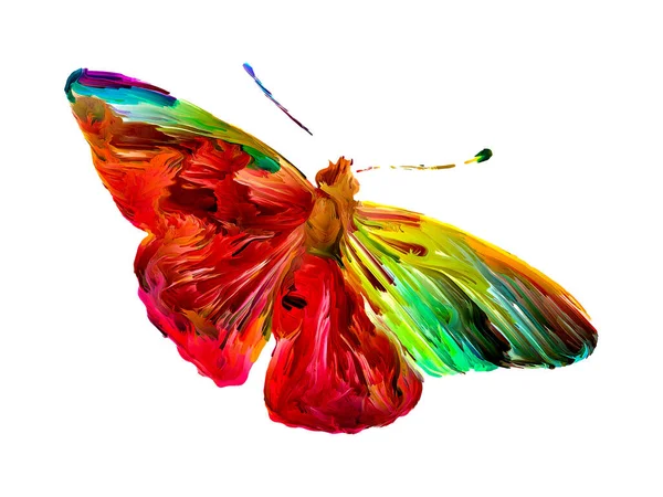 芸術をテーマに有機的な質感と豊かな色で白い上に自発的な蝶の絵 — ストック写真