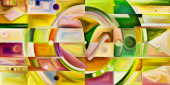 Abstraktní pozadí složené z fragmentů barevných tvarů na téma moderního umění