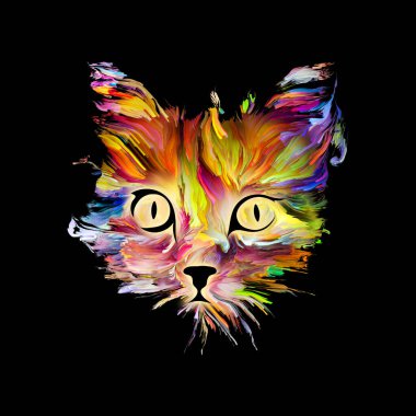 Sevimli kedi için tebrik kartları, Banner, dijital yağlı boya ile resim sanat hediyeler evlat. Evde beslenen hayvan boyama serisi.