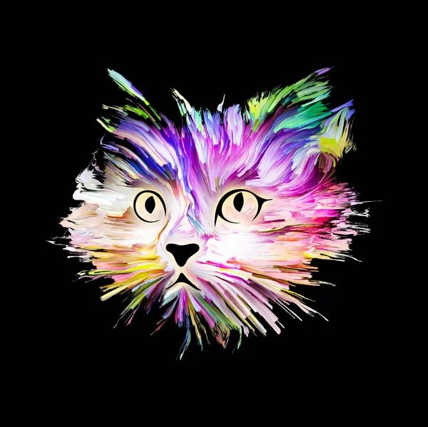 猫脸肖像在鲜艳的颜色为贺卡 礼物有趣的艺术 宠物画系列 — 图库照片