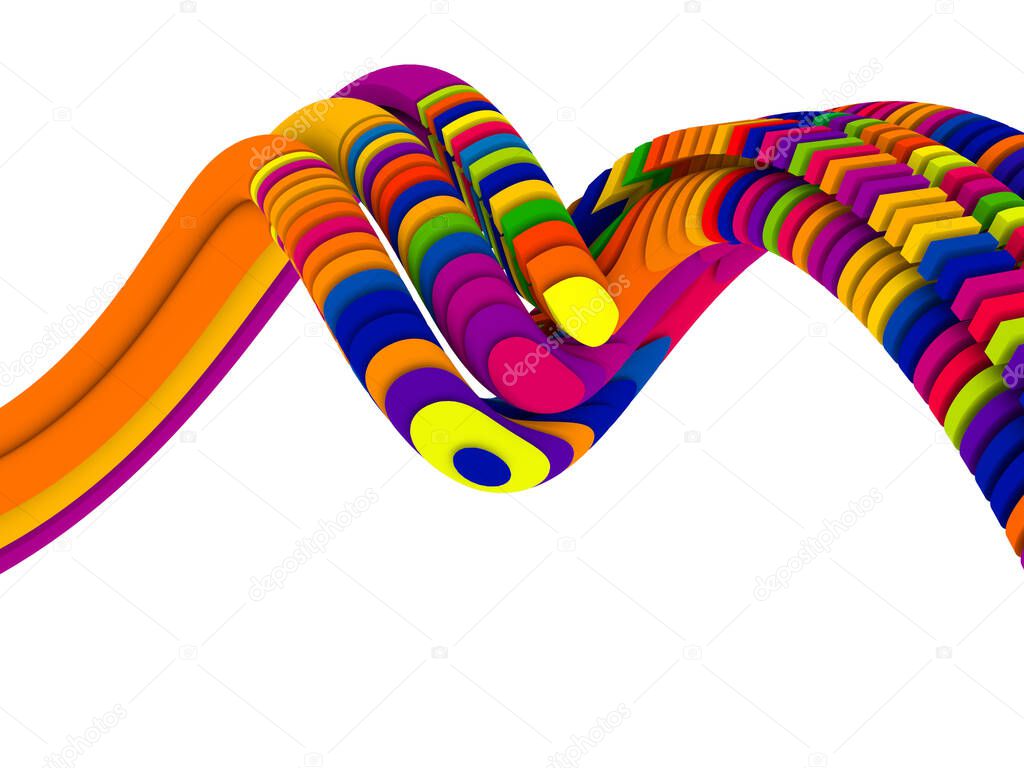 3D Rendering of brightly colored fragmented wave on the subject of information, construction and movement.