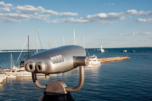 Coin binoculars for the viewer which is directed towards the Black Sea in Odessa
