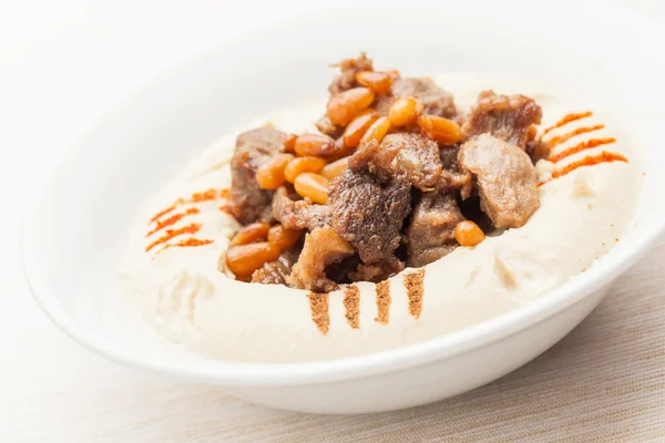 Libanoni csicseriborsó és fűszerezett húst Libanoni Hummus B Lahme Stock Fotó