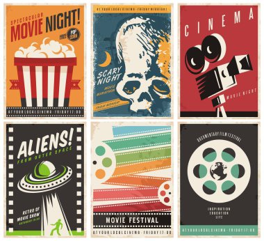 Cinema posters collection  on colorful backgrounds. clipart