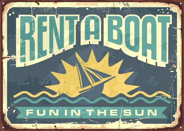 Retro tin sign design for boat rentals — Stock Vector