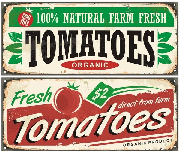 Señal promocional vintage de tomates — Archivo Imágenes Vectoriales