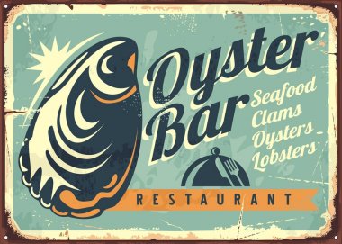 Oyster bar yaratıcı retro işaret tasarım şablonu