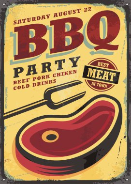 Barbekü partisi vintage metal işareti şablon