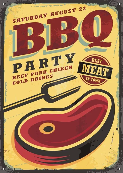 BBQ-partij vintage metalen teken sjabloon — Stockvector