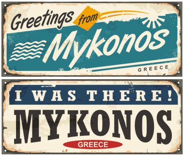 Mykonos Yunanistan retro tasarım işaretleri
