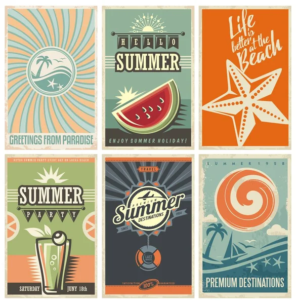 Colección de carteles retro de verano — Vector de stock