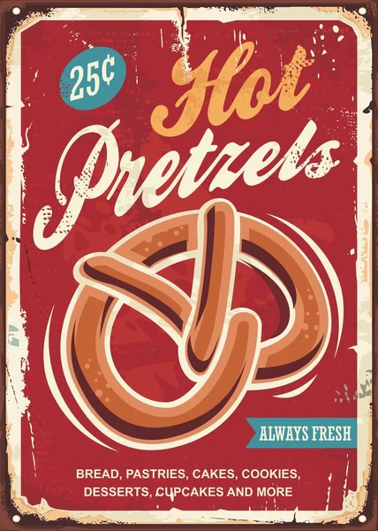 Hot pretzels retro cartaz —  Vetores de Stock